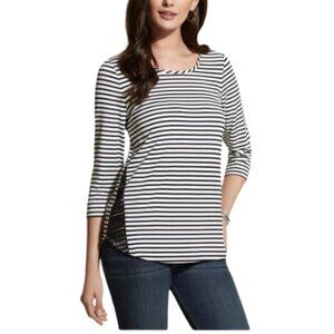 Chico's Lace Stripe Top in Black White Size 3